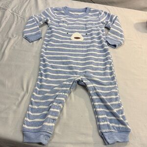 Carter's - NWOT - Blue and Cream Striped Fleece Onesie Sleeper